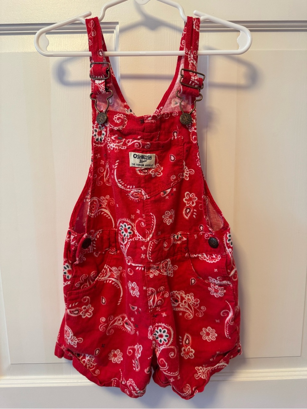 OshKosh B'gosh Red Paisley Shortall Overalls